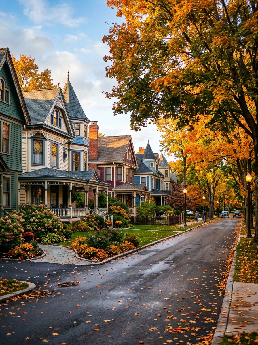 Victorian homes on a tree-lined suburban street